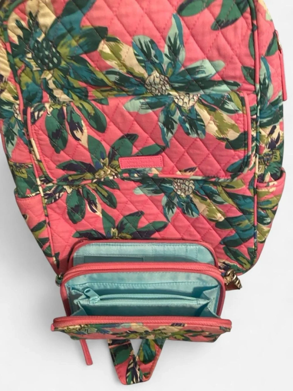 Vera Bradley Coral Floral Quilted Backpack with Matching Wristlet